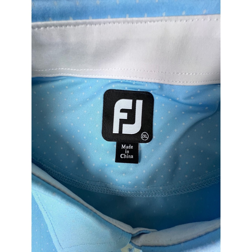 FootJoy Mens 2XL Light Blue White Micro Polka Dot Performance Golf Polo Shirt - Picture 2 of 6